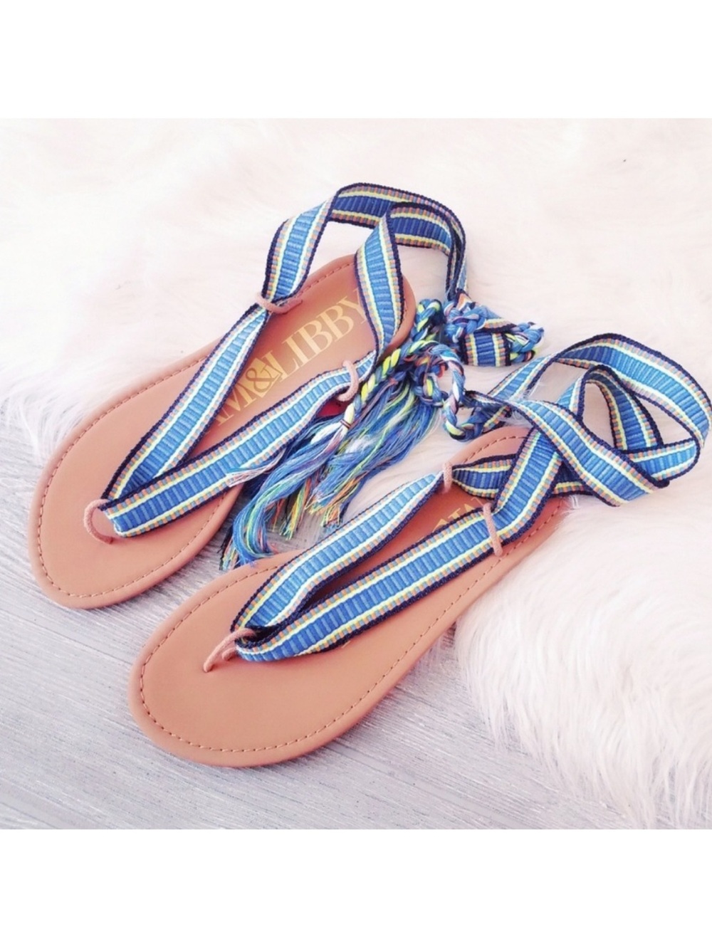 Sam & Libby Blossom Braided Wrap Gladiator Sandals with Tassel Detail EUC